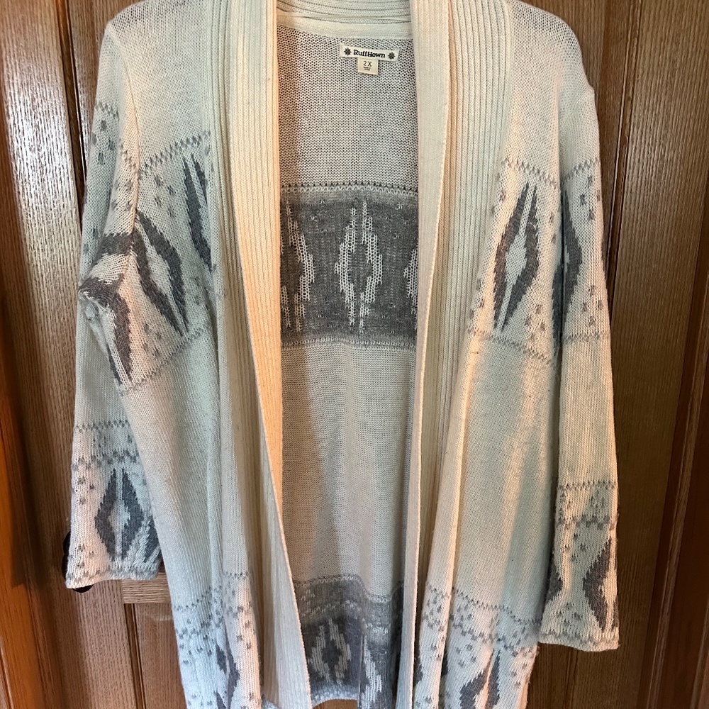 Ruff Hewn Cream/Gray Cardigan Sweater.  Size 2X.